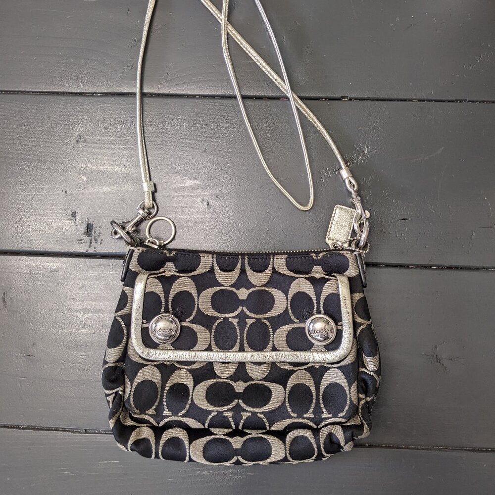 Coach Poppy Black Grey Silver Crossbody Purse Bag